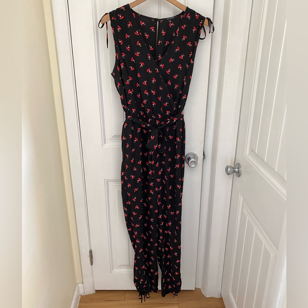 NWOT Black Floral Wrap-Front Belted Jumpsuit | Size L